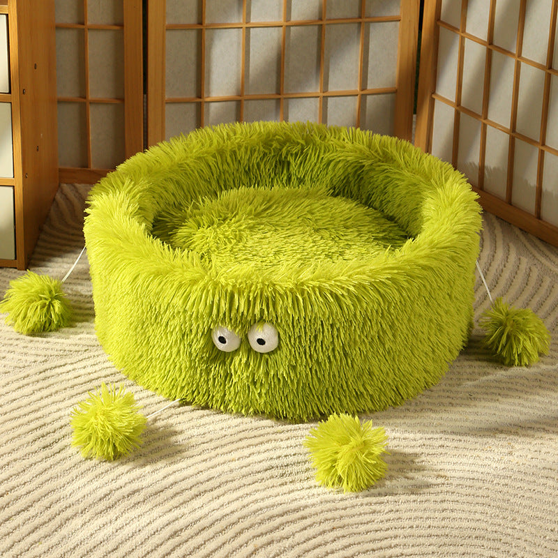 Cute Monster Round Pet Bed For Warm Winter Sleep